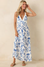 Women's MINKPINK Baci Blue Nautical Print Cotton Blend Halter Midi Dress | 55% Cotton & 45% Viscose 2