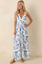 Women's MINKPINK Baci Blue Nautical Print Cotton Blend Halter Midi Dress | 55% Cotton & 45% Viscose 5
