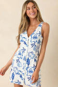 Women's MINKPINK Baci Blue & White Cotton Blend Button Front Mini Dress | 55% Cotton & 45% Viscose 0