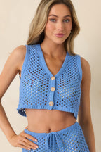Women's MINKPINK Balmy Blue Crochet Crop Top | 60% Cotton & 40% Acrylic 5