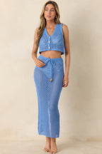 Women's MINKPINK Balmy Blue Crochet Crop Top | 60% Cotton & 40% Acrylic 6