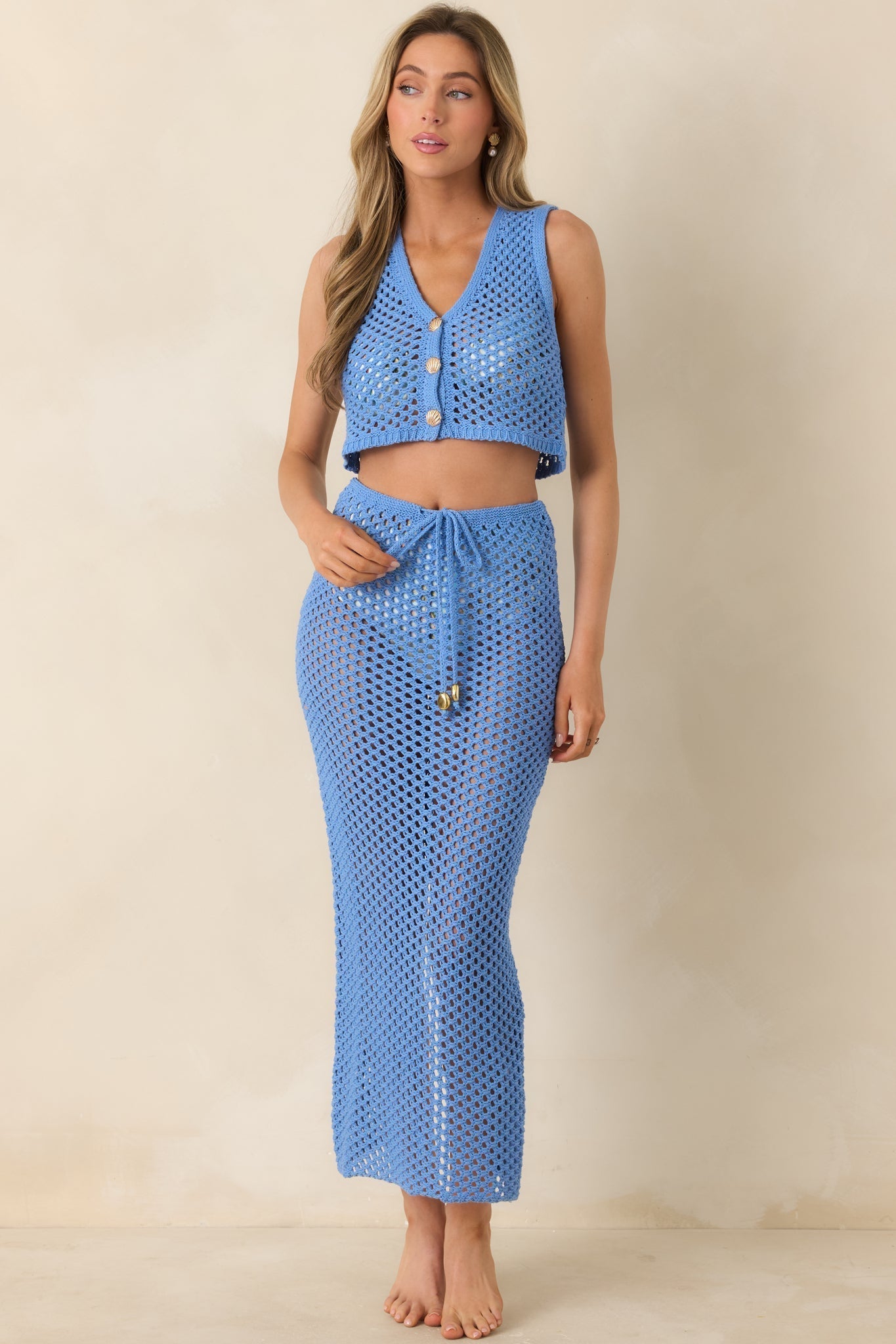 Women's MINKPINK Balmy Blue Crochet Crop Top | 60% Cotton & 40% Acrylic 6