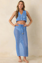 Women's MINKPINK Balmy Blue Crochet Hipster Skirt | 60% Cotton & 40% Acrylic 1