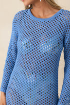Women's MINKPINK Balmy Blue Crochet Mini Dress | 60% Cotton & 40% Acrylic 1