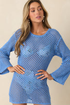 Women's MINKPINK Balmy Blue Crochet Mini Dress | 60% Cotton & 40% Acrylic 5