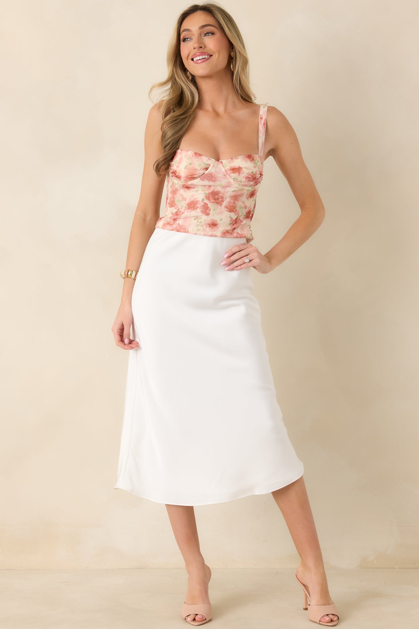 Women's MINKPINK Camille Pink Floral Mesh Bustier | 93% Polyester & 7% Elastane 3