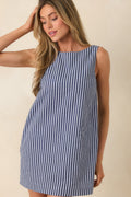 Women's MINKPINK Delmar Blue Pinstripe Mini Shift Dress | 80% Cotton & 20% Linen 0