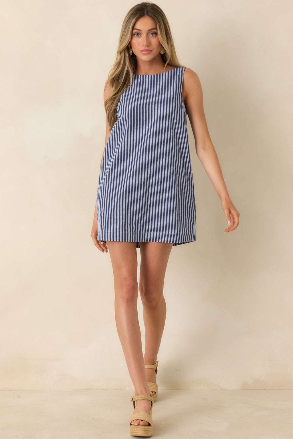 Women's MINKPINK Delmar Blue Pinstripe Mini Shift Dress | 80% Cotton & 20% Linen 1
