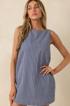 Women's MINKPINK Delmar Blue Pinstripe Mini Shift Dress | 80% Cotton & 20% Linen 5