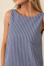 Women's MINKPINK Delmar Blue Pinstripe Mini Shift Dress | 80% Cotton & 20% Linen 6