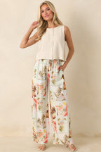Women's MINKPINK Dolce Multi Vintage Postcard Print Drawstring Pants | 100% Viscose 2