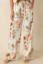 Women's MINKPINK Dolce Multi Vintage Postcard Print Drawstring Pants | 100% Viscose 3