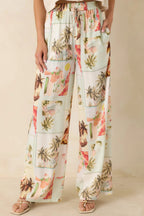 Women's MINKPINK Dolce Multi Vintage Postcard Print Drawstring Pants | 100% Viscose 3