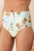 Women's MINKPINK Dolce Multi Vintage Postcard Print High Waisted Bikini Bottoms | 82% Polyamide & 18% Elastane 0