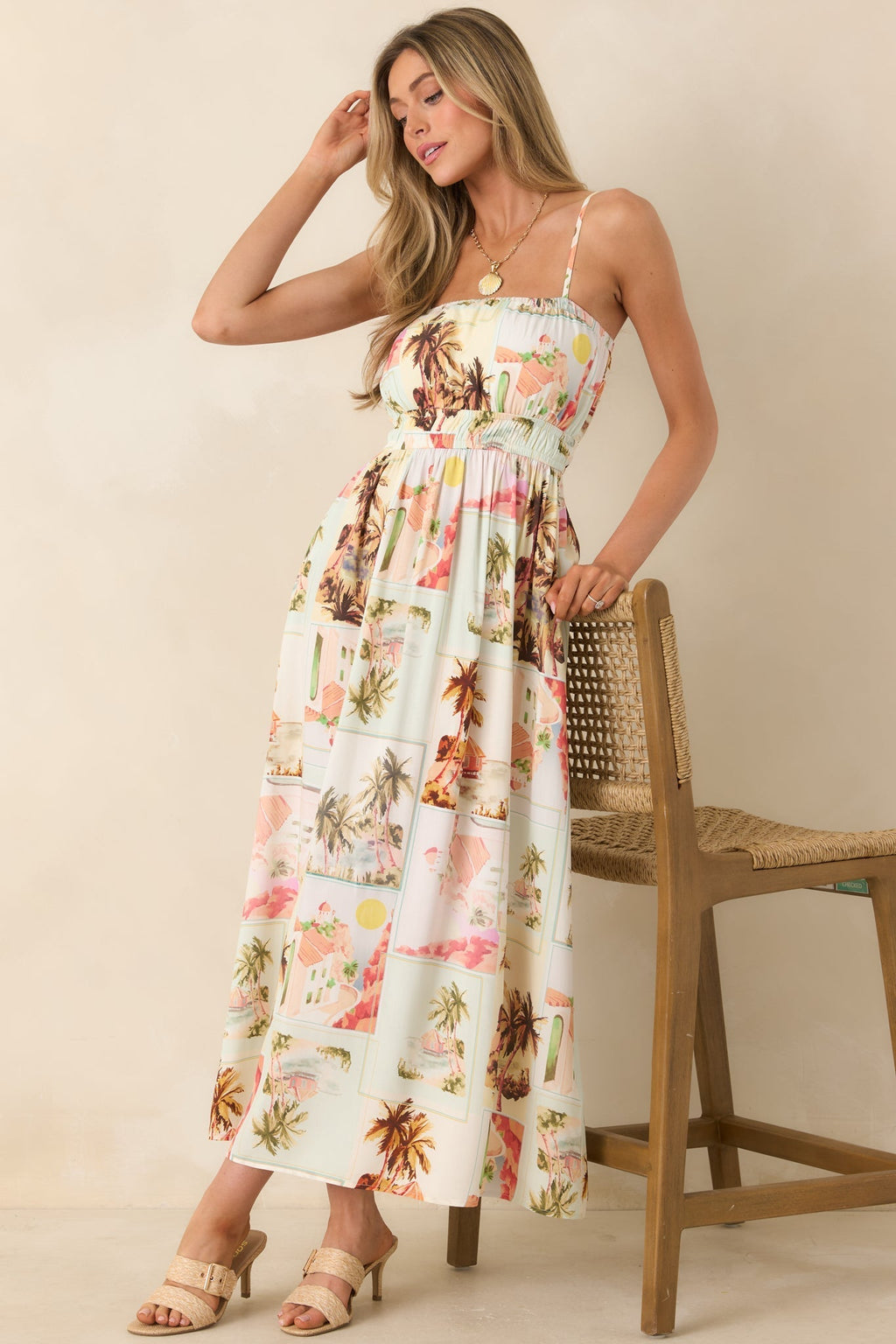 Women's MINKPINK Dolce Multi Vintage Postcard Print Midi Sundress | 100% Viscose 0