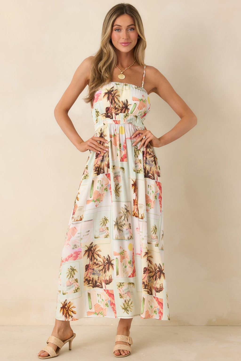 Women's MINKPINK Dolce Multi Vintage Postcard Print Midi Sundress | 100% Viscose 2