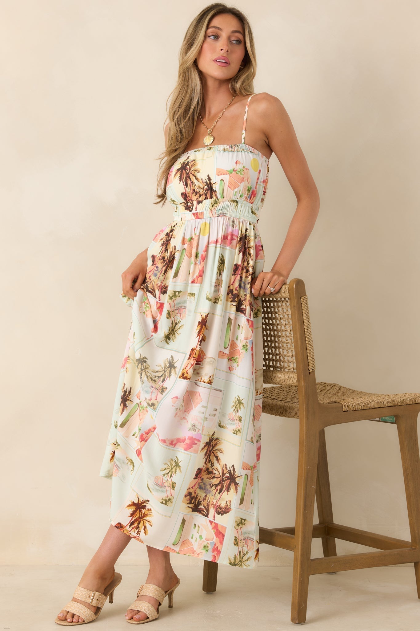 Women's MINKPINK Dolce Multi Vintage Postcard Print Midi Sundress | 100% Viscose 5