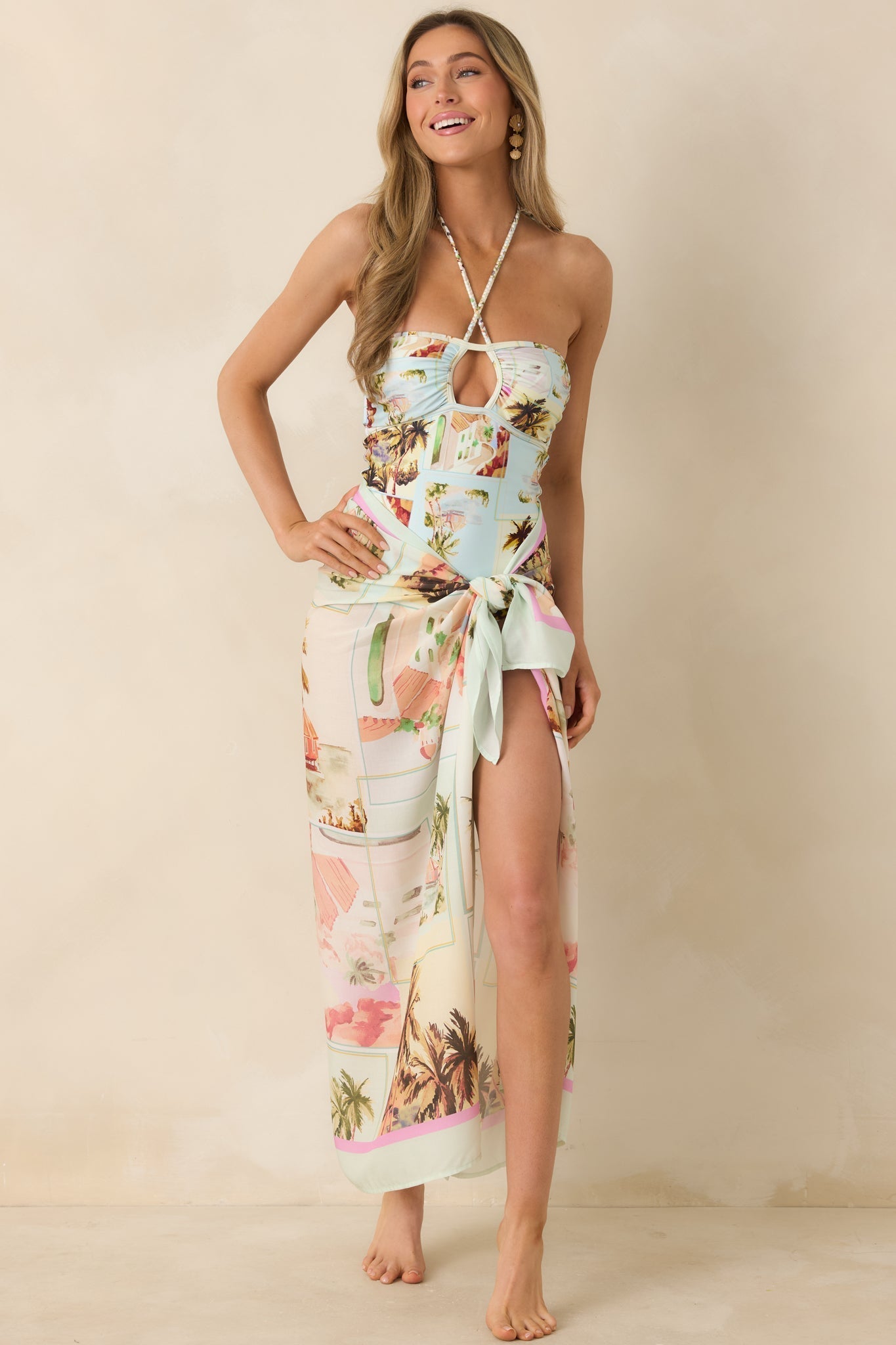 Women's MINKPINK Dolce Multi Vintage Postcard Print Sarong | 100% Viscose 1