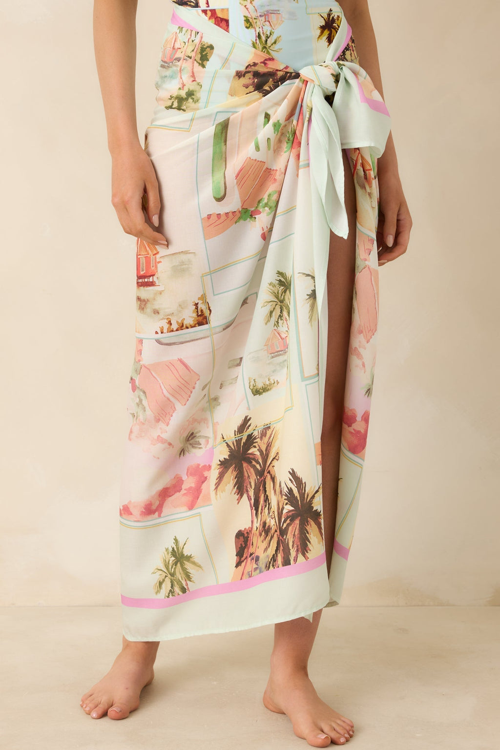 Women's MINKPINK Dolce Multi Vintage Postcard Print Sarong | 100% Viscose 2