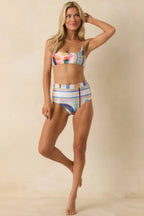 Women's MINKPINK Elysia White Multi Tropical Tile Print Braid Strap Bikini Top | 85% Polyester & 15% Elastane 4