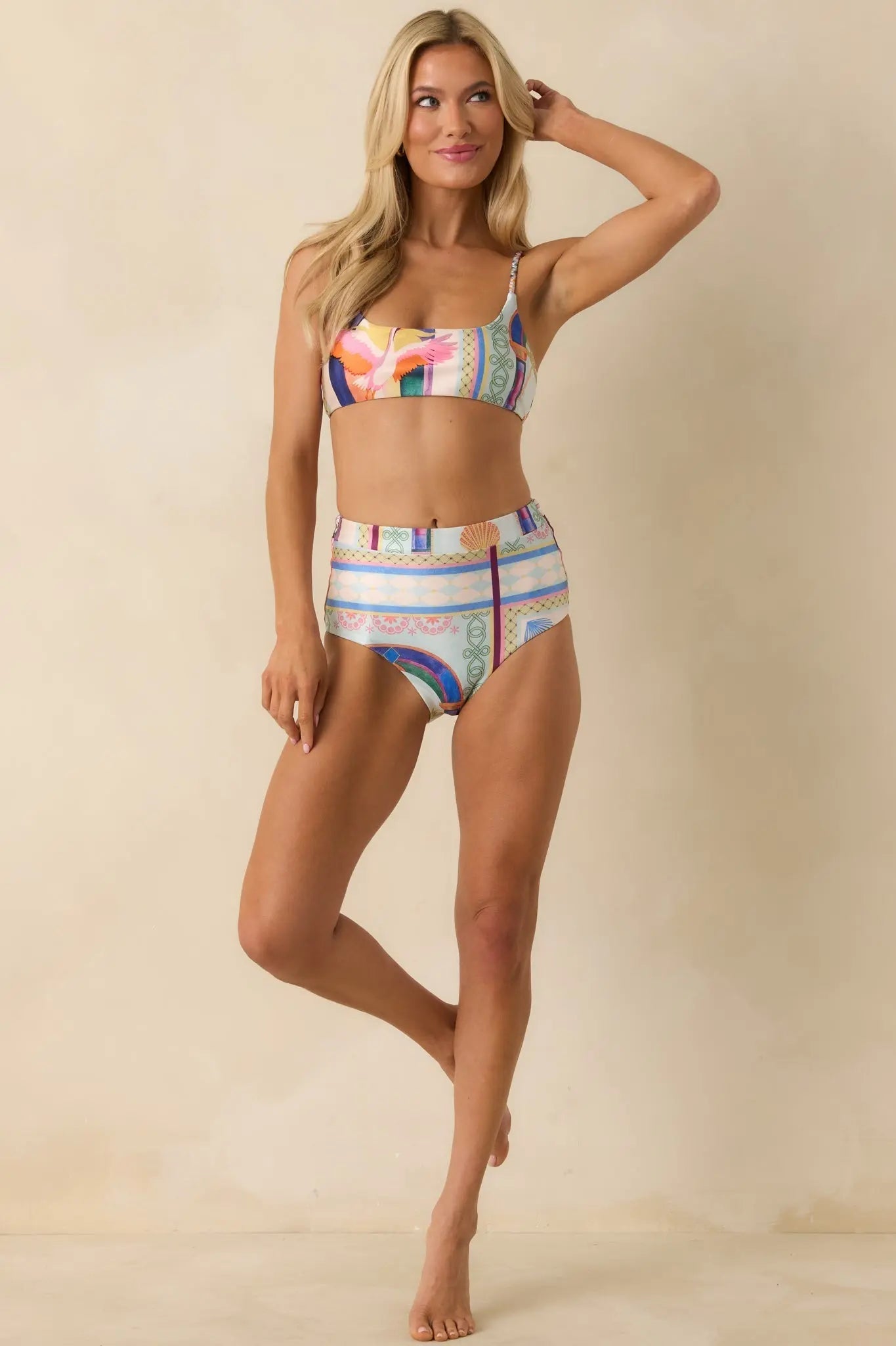 Women's MINKPINK Elysia White Multi Tropical Tile Print Braid Strap Bikini Top | 85% Polyester & 15% Elastane 4