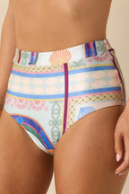 Women's MINKPINK Elysia White Multi Tropical Tile Print High Waisted Bikini Bottoms | 85% Polyester & 15% Elastane 1