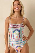 Women's MINKPINK Elysia White Multi Tropical Tile Print Scoop Back One Piece Swimsuit | 85% Polyester & 15% Elastane 2