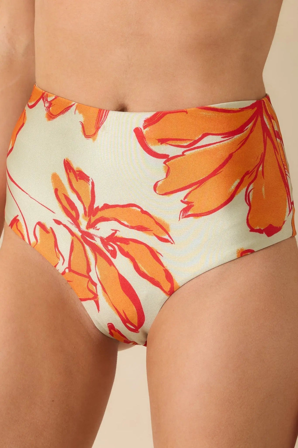 Women's MINKPINK Estelle Green & Orange Floral Print High Waisted Bikini Bottoms | 85% Polyester & 15% Elastane 0