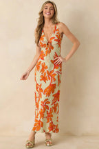 Women's MINKPINK Estelle Green & Orange Floral Print Keyhole Maxi Dress | 100% Viscose 2