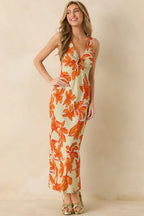 Women's MINKPINK Estelle Green & Orange Floral Print Keyhole Maxi Dress | 100% Viscose 3