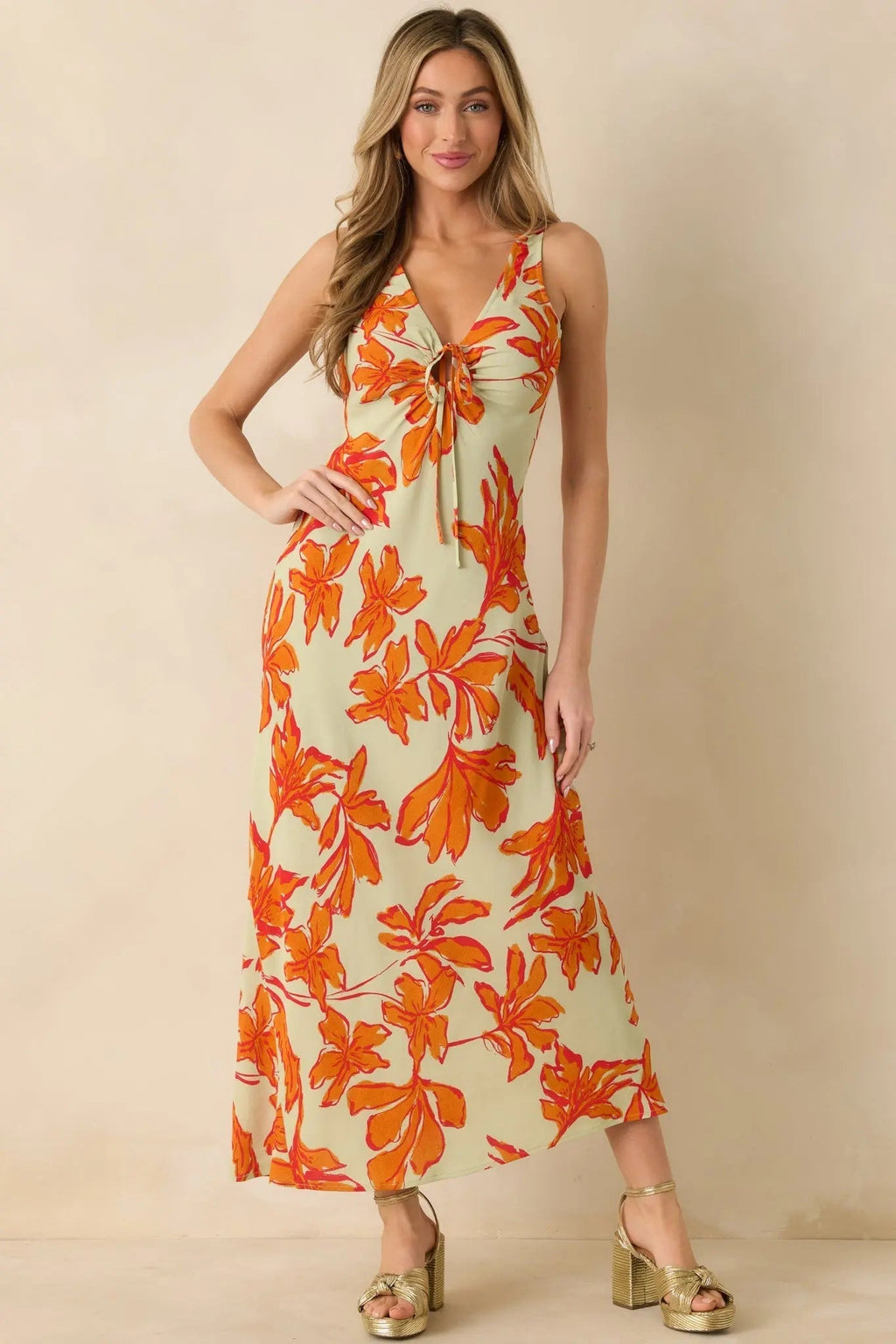 Women's MINKPINK Estelle Green & Orange Floral Print Keyhole Maxi Dress | 100% Viscose 5