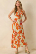 Women's MINKPINK Estelle Green & Orange Floral Print Keyhole Maxi Dress | 100% Viscose 6