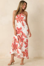 Women's MINKPINK Isla Peach Hibiscus Halter Maxi Dress | 85% Viscose & 15% Polyamide 4