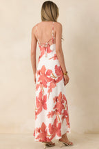 Women's MINKPINK Isla Peach Hibiscus Halter Maxi Dress | 85% Viscose & 15% Polyamide 6