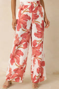 Women's MINKPINK Isla Peach Hibiscus Wide Leg Pants | 85% Viscose & 15% Polyamide 0