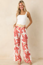 Women's MINKPINK Isla Peach Hibiscus Wide Leg Pants | 85% Viscose & 15% Polyamide 4