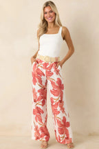 Women's MINKPINK Isla Peach Hibiscus Wide Leg Pants | 85% Viscose & 15% Polyamide 4