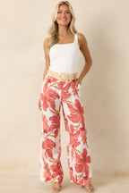 Women's MINKPINK Isla Peach Hibiscus Wide Leg Pants | 85% Viscose & 15% Polyamide 5