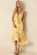 Women's MINKPINK Marisol Yellow Seashell Print Front-Tie Midi Dress | 100% Viscose 0