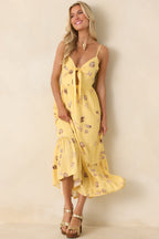 Women's MINKPINK Marisol Yellow Seashell Print Front-Tie Midi Dress | 100% Viscose 0