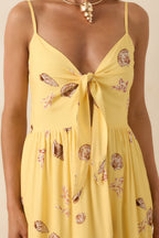 Women's MINKPINK Marisol Yellow Seashell Print Front-Tie Midi Dress | 100% Viscose 1