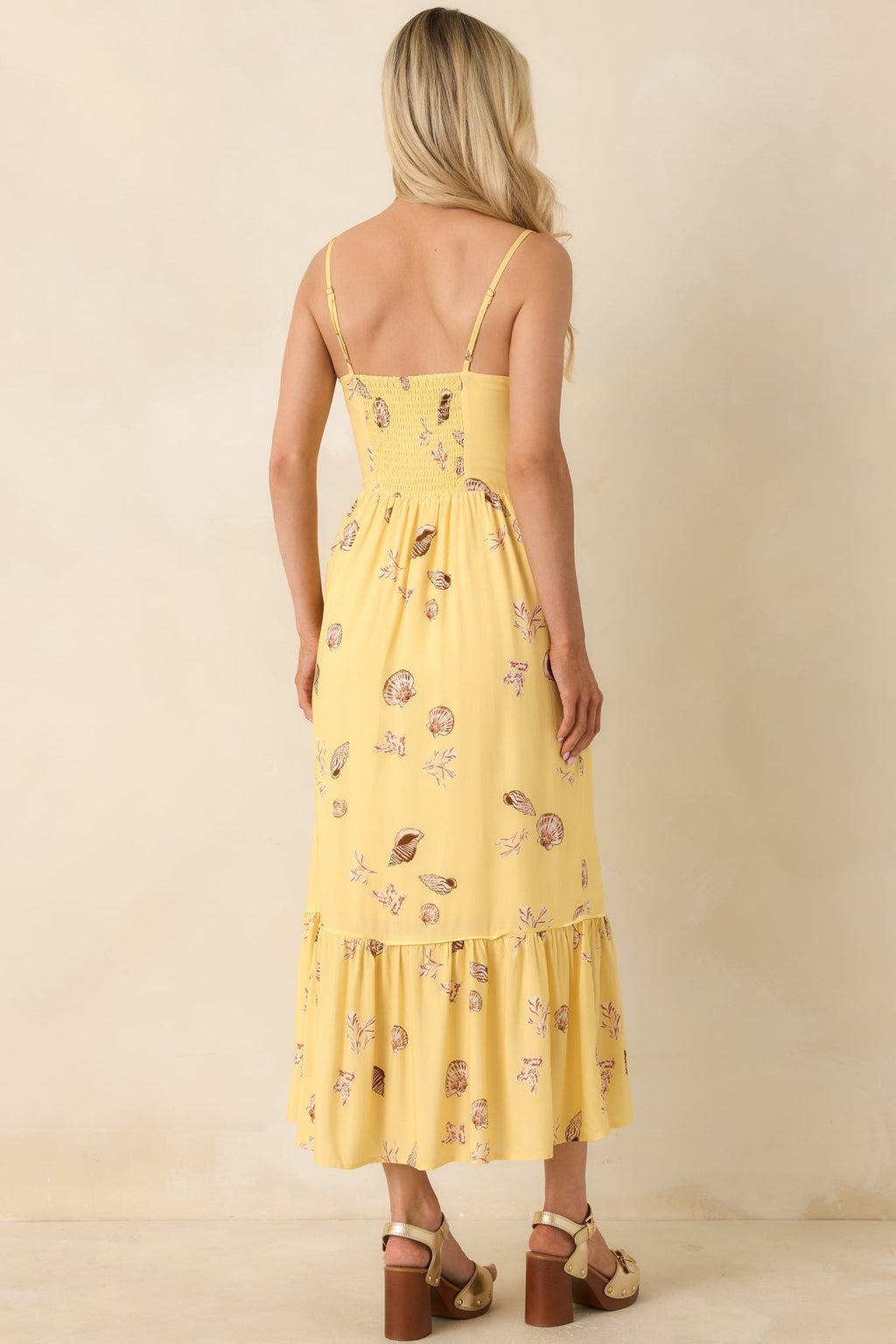 Women's MINKPINK Marisol Yellow Seashell Print Front-Tie Midi Dress | 100% Viscose 6