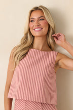 Women's MINKPINK Paloma Coral Pink Stripe Cotton Linen Low-Back Top | 80% Cotton & 20% Linen 1