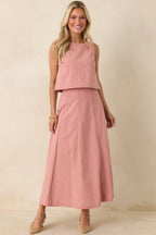 Women's MINKPINK Paloma Coral Pink Stripe Cotton Linen Low-Back Top | 80% Cotton & 20% Linen 5