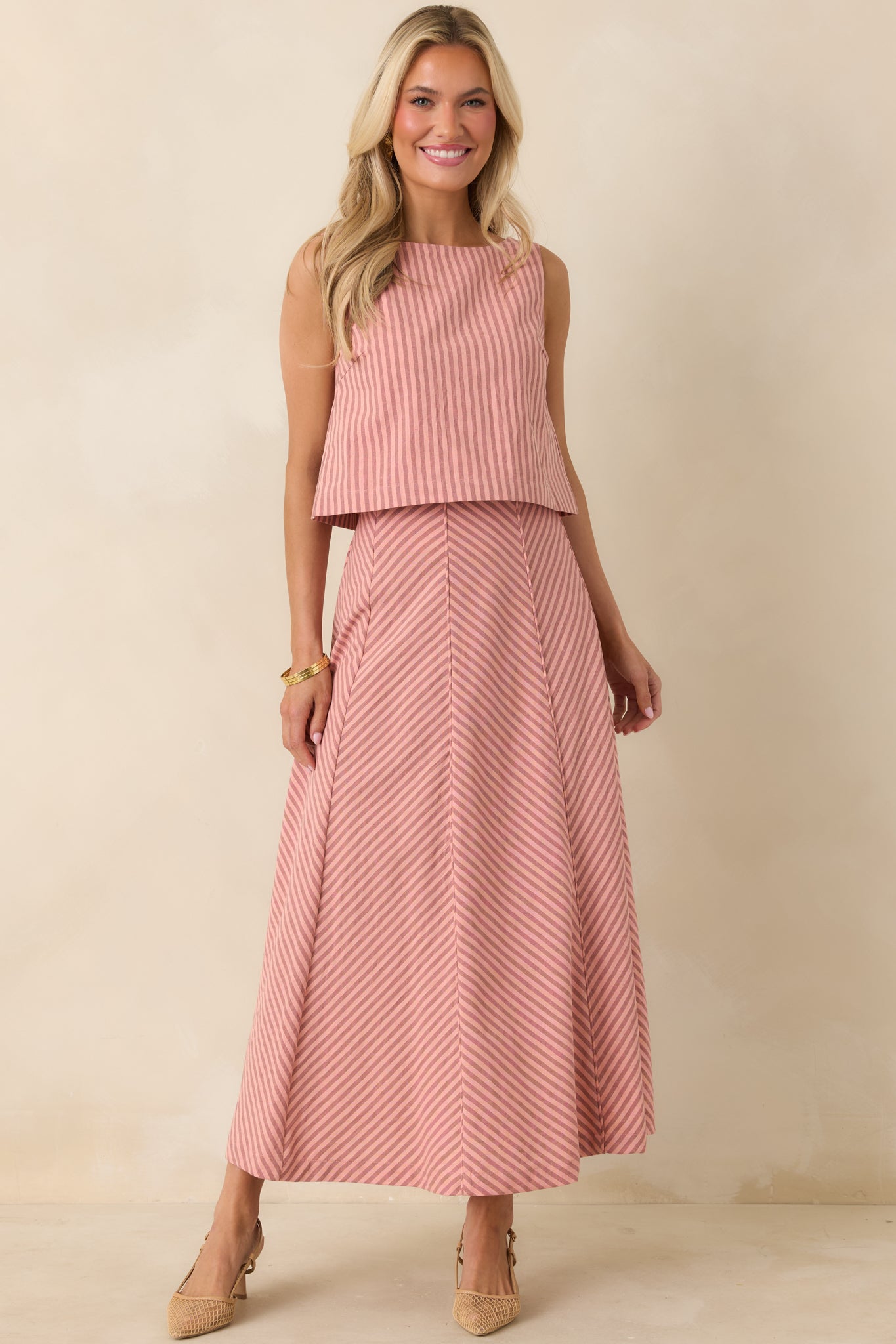 Women's MINKPINK Paloma Coral Pink Stripe Cotton Linen Low-Back Top | 80% Cotton & 20% Linen 5