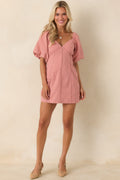 Women's MINKPINK Paloma Coral Pink Stripe Cotton Linen Mini Dress | 80% Cotton & 20% Linen 0