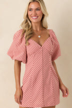 Women's MINKPINK Paloma Coral Pink Stripe Cotton Linen Mini Dress | 80% Cotton & 20% Linen 4