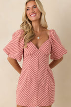 Women's MINKPINK Paloma Coral Pink Stripe Cotton Linen Mini Dress | 80% Cotton & 20% Linen 6