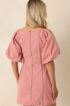 Women's MINKPINK Paloma Coral Pink Stripe Cotton Linen Mini Dress | 80% Cotton & 20% Linen 7