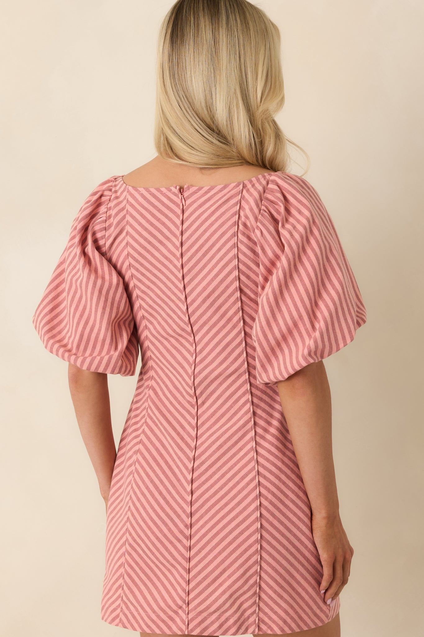 Women's MINKPINK Paloma Coral Pink Stripe Cotton Linen Mini Dress | 80% Cotton & 20% Linen 7